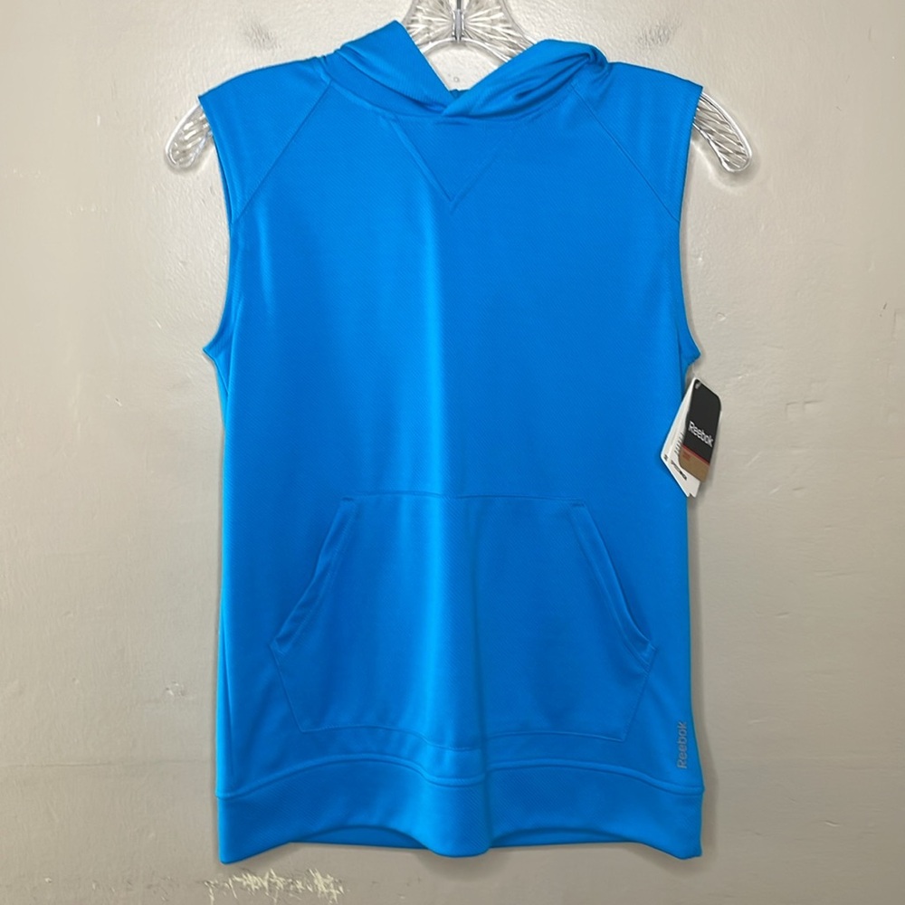 REEBOK Boys Mesh Hoodie Tank Top Caribbean Blue Speedwick Fabric Casual Medium